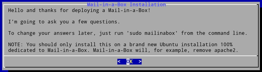 Mail-in-a-Box Installation Screen