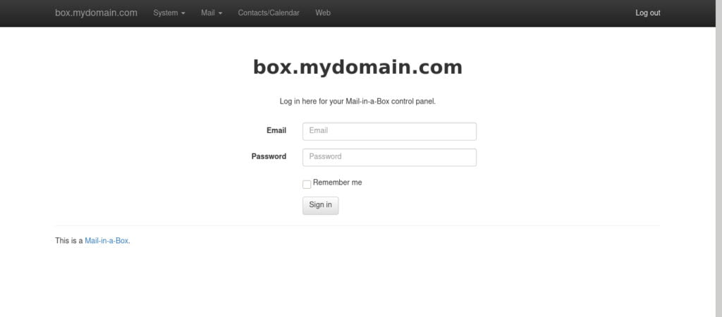 Mail-in-a-Box Login Screen