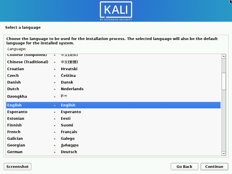 Select language menu