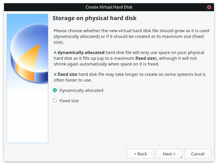 Virtual hard drive file storage on physical hard disk